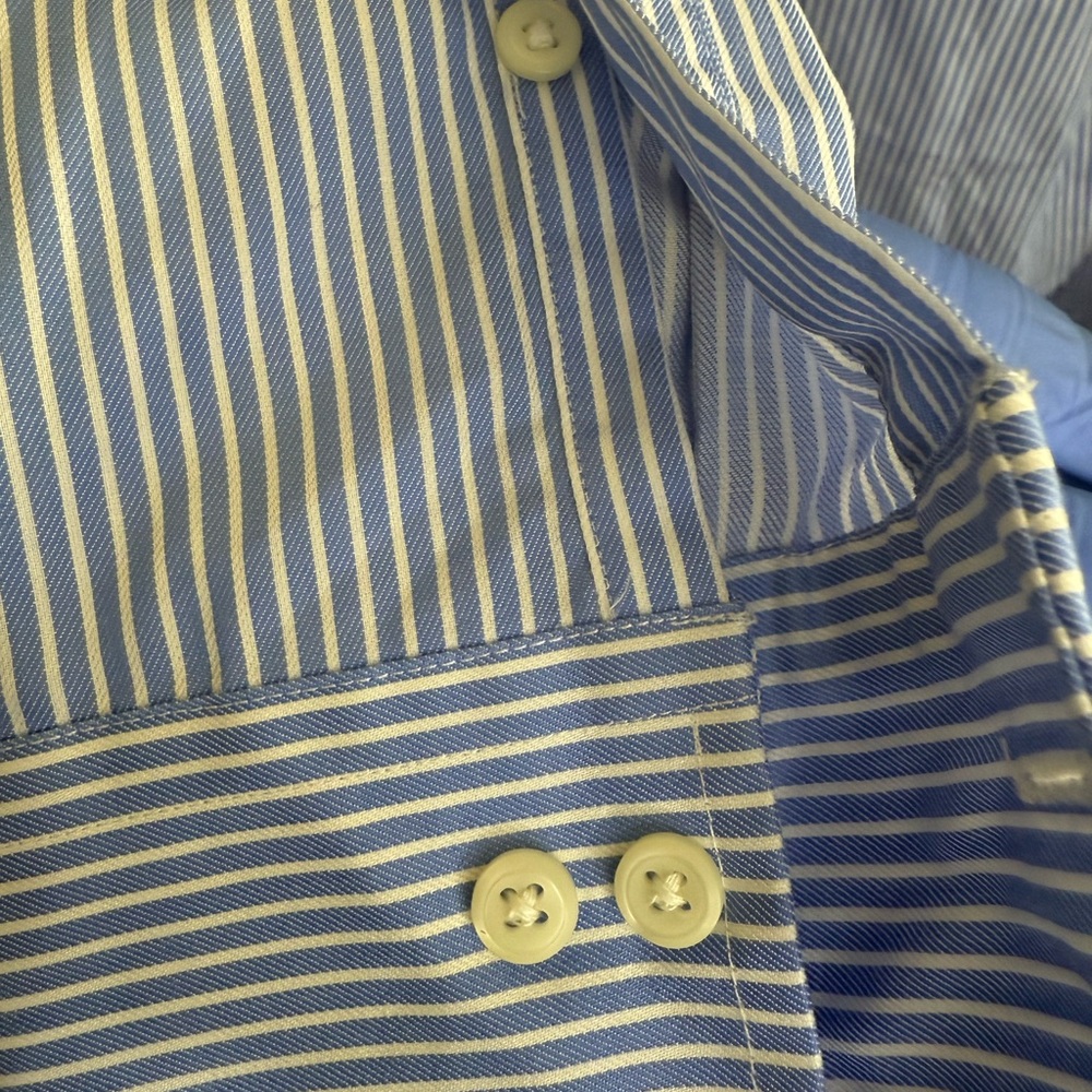Lauren Ralph Lauren Men's Non-Iron Blue & White Striped Dress Shirt 100% Cotton - Picture 7 of 9